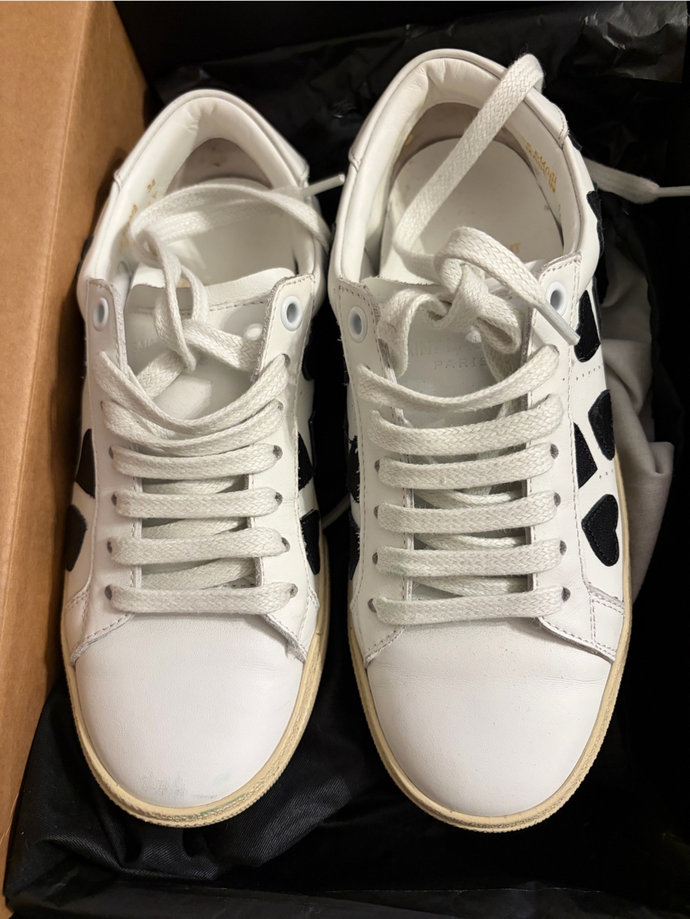 Saint Laurent White Sneakers with Black Heart Details